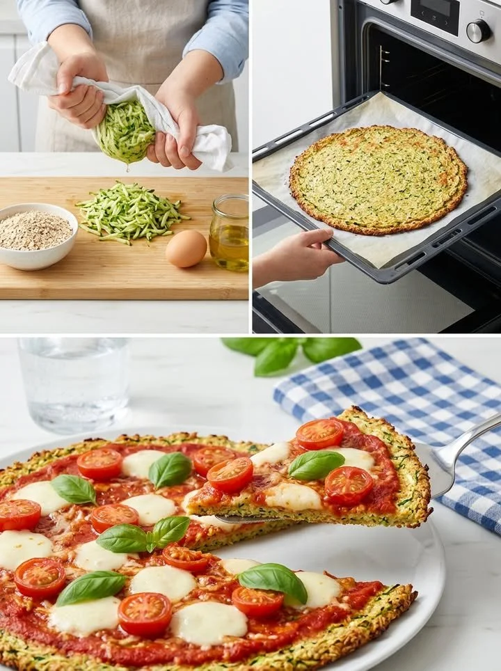 Gesunde Zucchini-Haferflocken-Pizza auf einem Teller