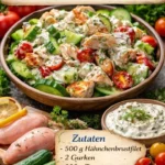 Griechischer Hähnchen-Tzatziki-Salat mit frischem Gemüse und Joghurt-Dressing