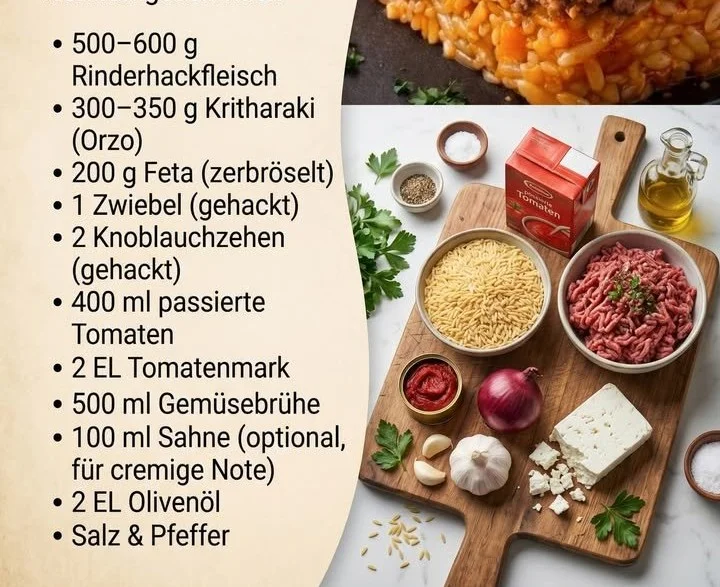 Griechischer Kritharaki Hackauflauf mit Feta im Ofen gebacken