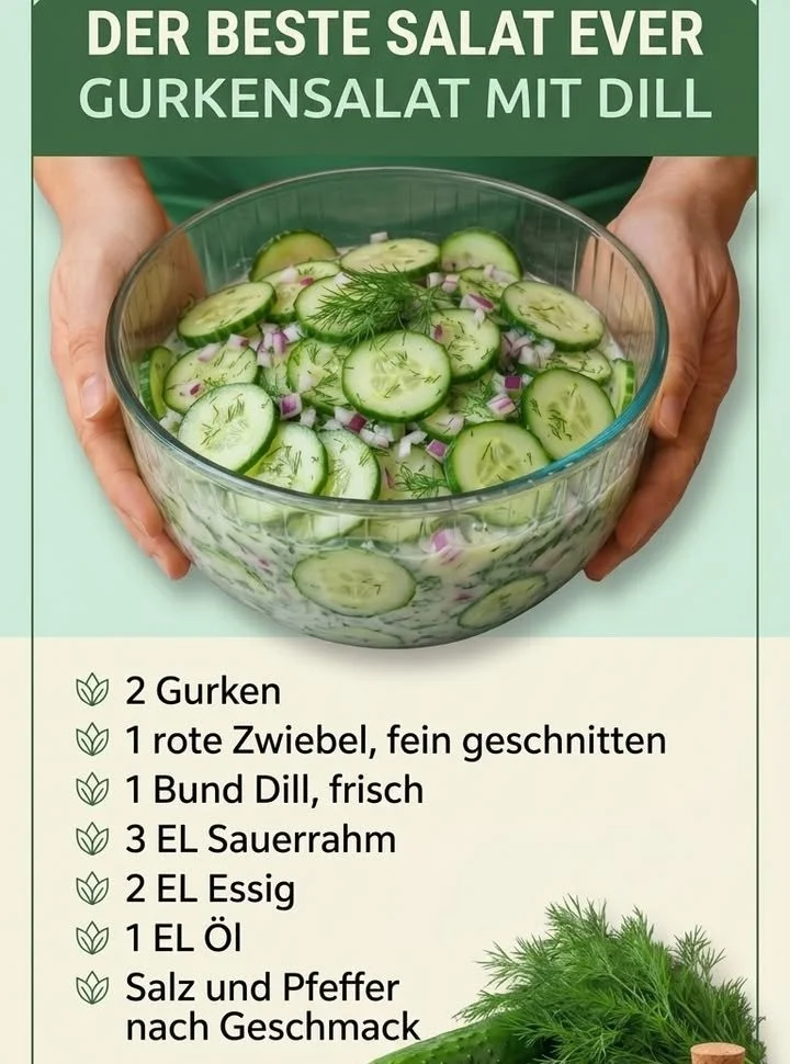 Erfrischender Gurkensalat mit Dill in einer Schüssel