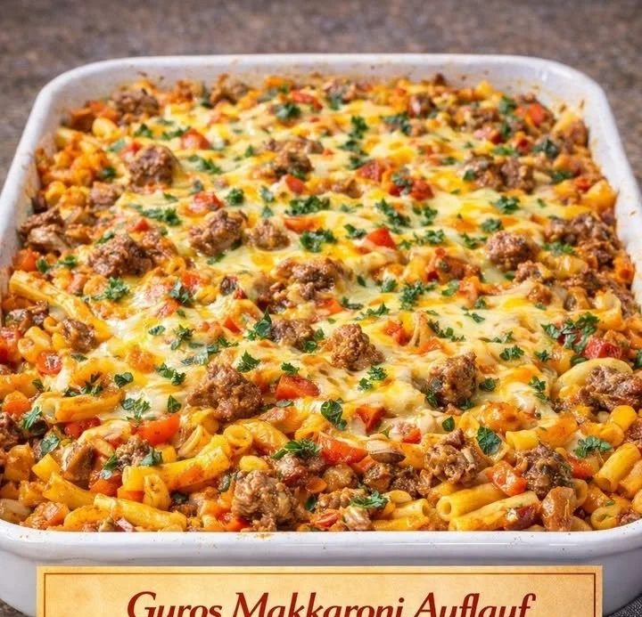 Leckerer Gyros Auflauf mit Makkaroni aus dem Ofen
