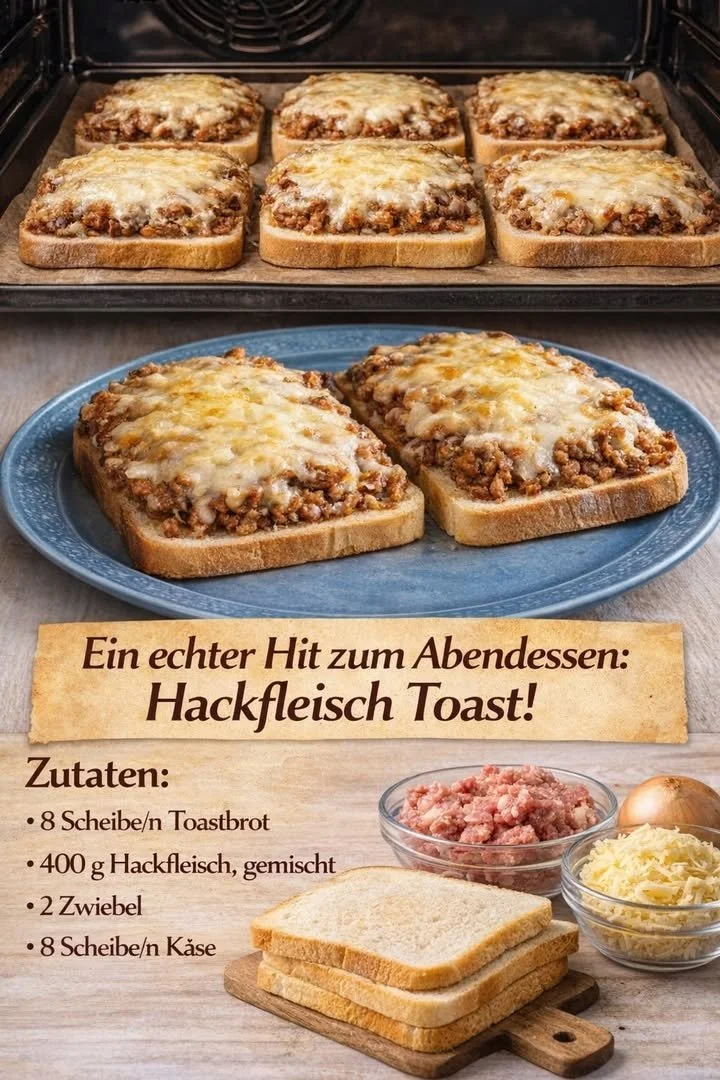 Leckere Hackfleisch-Toast aus dem Ofen auf einem Teller serviert.