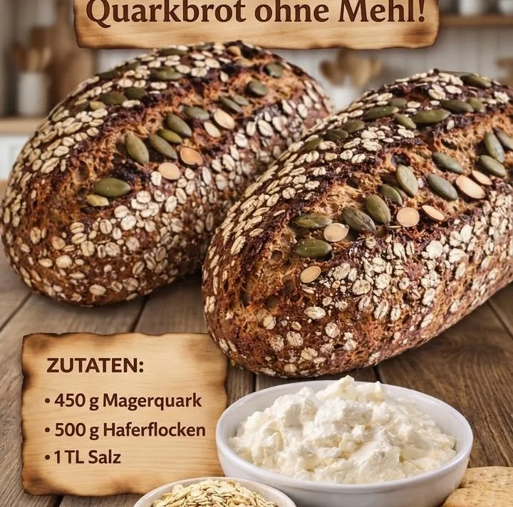 Haferbrot mit Quark ohne Hefe auf einem Holzbrett