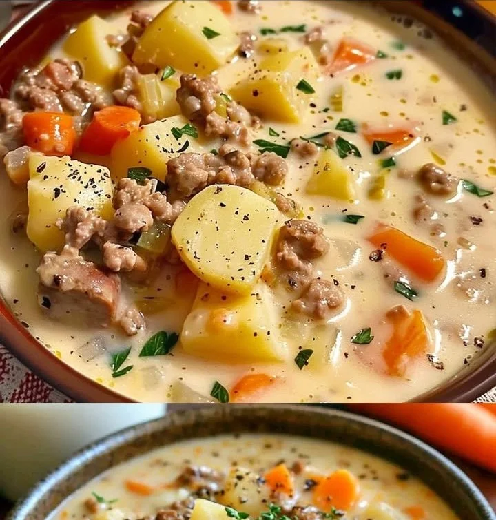 Schüsseln mit Hamburger Suppe, einer herzhaften und wärmenden Mahlzeit