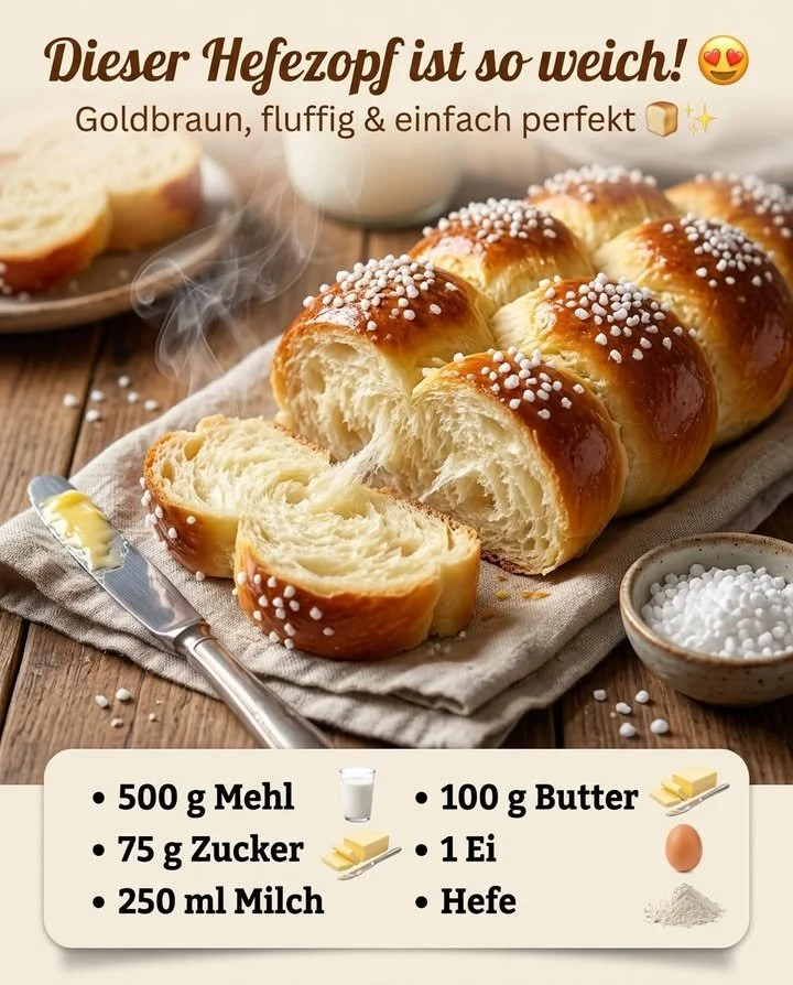 Frisch gebackener Hefezopf auf einem Teller mit dekorativen Elementen.
