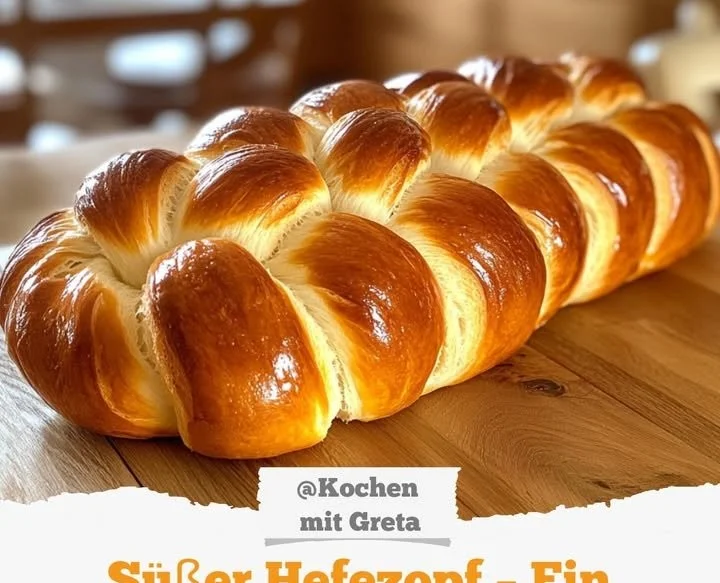 Frisch gebackener Hefezopf auf einem rustikalen Tisch