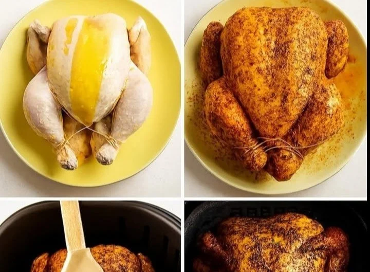 Ganze Hähnchen zubereitet in der Heißluftfritteuse, zart und knusprig
