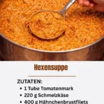 Cremige und herzhafte Hexensuppe in einer Schüssel serviert.