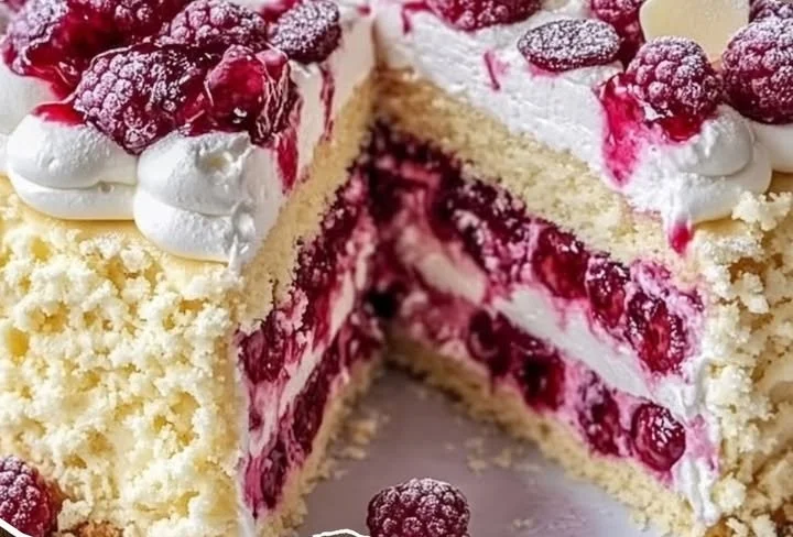Himbeer-Raffaello-Torte mit frischen Himbeeren und Kokosnussgeschmack