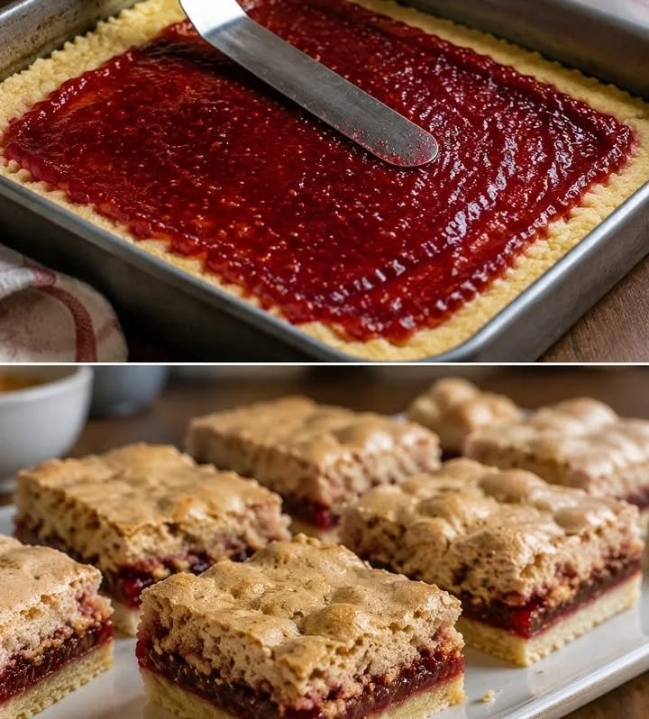 Himbeer-Walnuss-Baiser-Riegel auf einem Blech, perfekt für Parties und Feierlichkeiten.