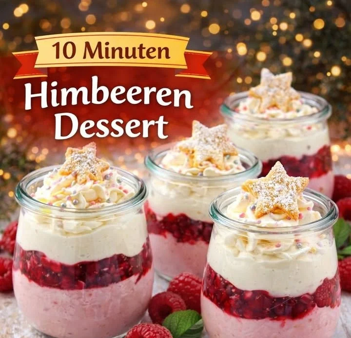 Himmlisches Dessert mit frischen Himbeeren serviert in einer eleganten Schüssel