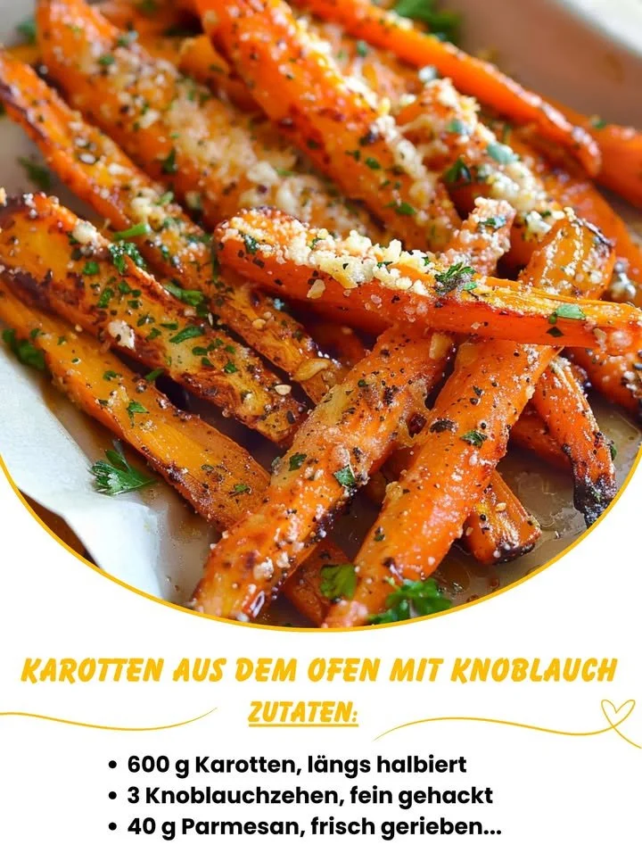Geröstete Karotten aus dem Ofen mit Knoblauch und Parmesan