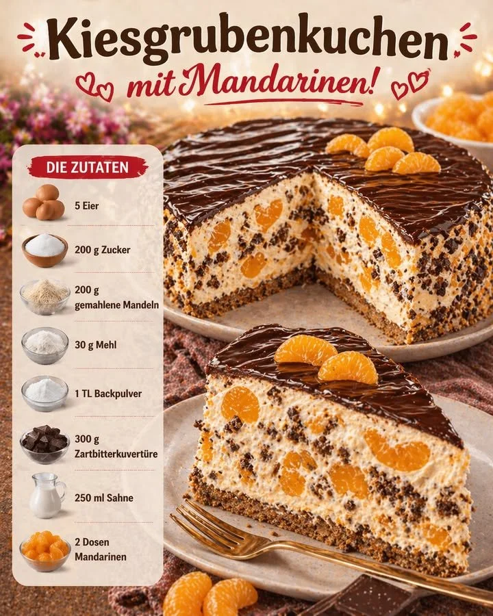 Kiesgrubenkuchen mit Mandarinen in einer ansprechenden Präsentation