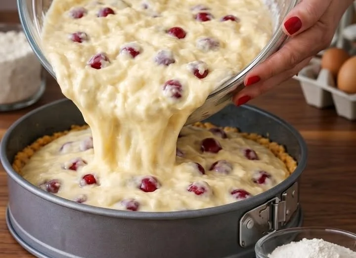 Kirsch-Käsekuchen mit Streusel - saftiger Kuchen mit Kirschen und knusprigen Streuseln