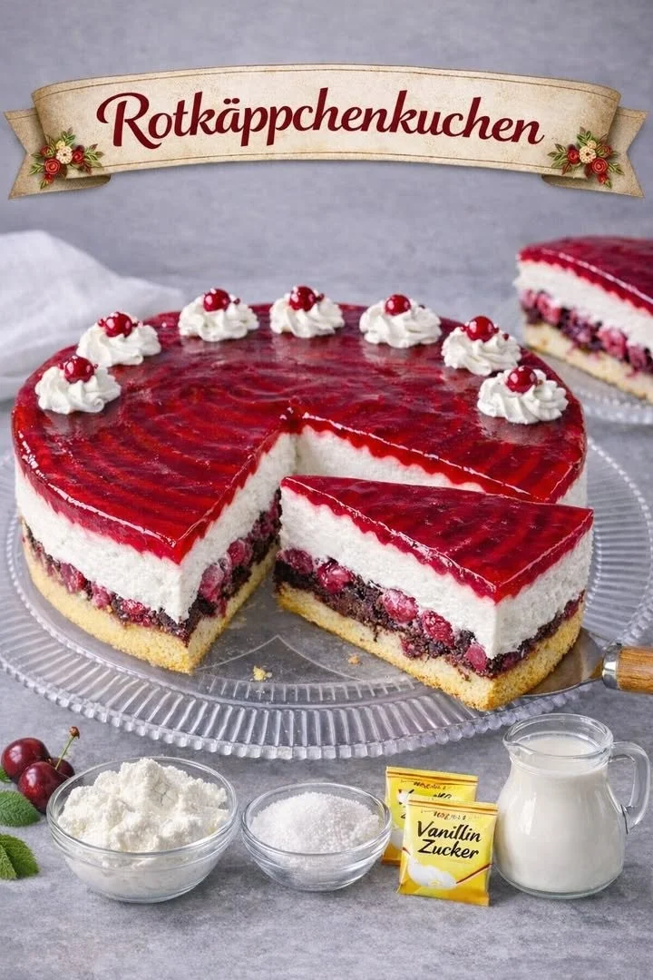 Vielseitiger Kirschkuchen mit cremigem Belag, ideal für besondere Anlässe.