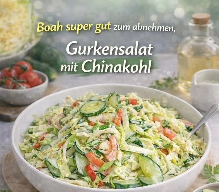 Frischer knackiger Gurkensalat mit Kräutern und Dressing