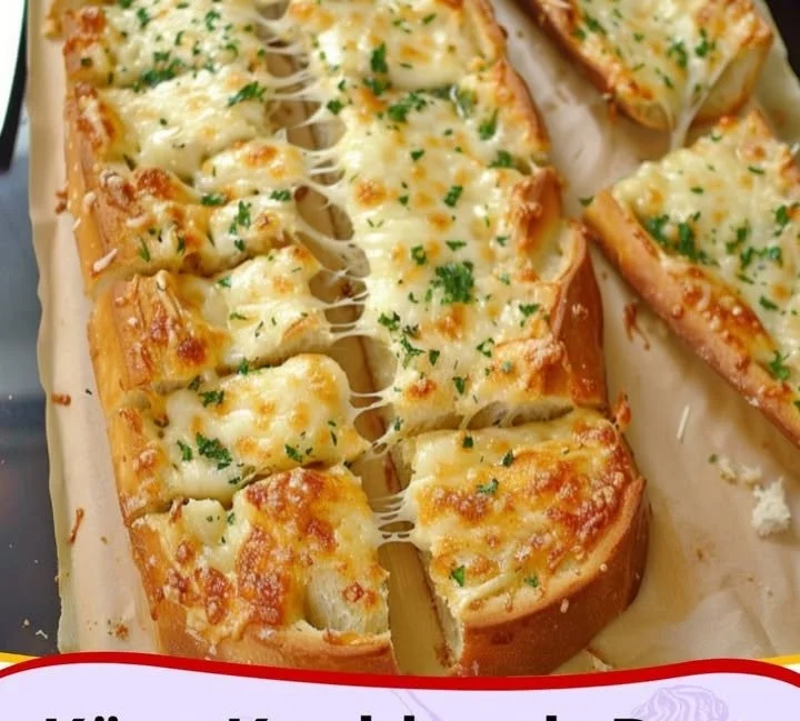 Frisch gebackenes Knoblauch-Käse-Brot mit goldbrauner Kruste und geschmolzenem Käse