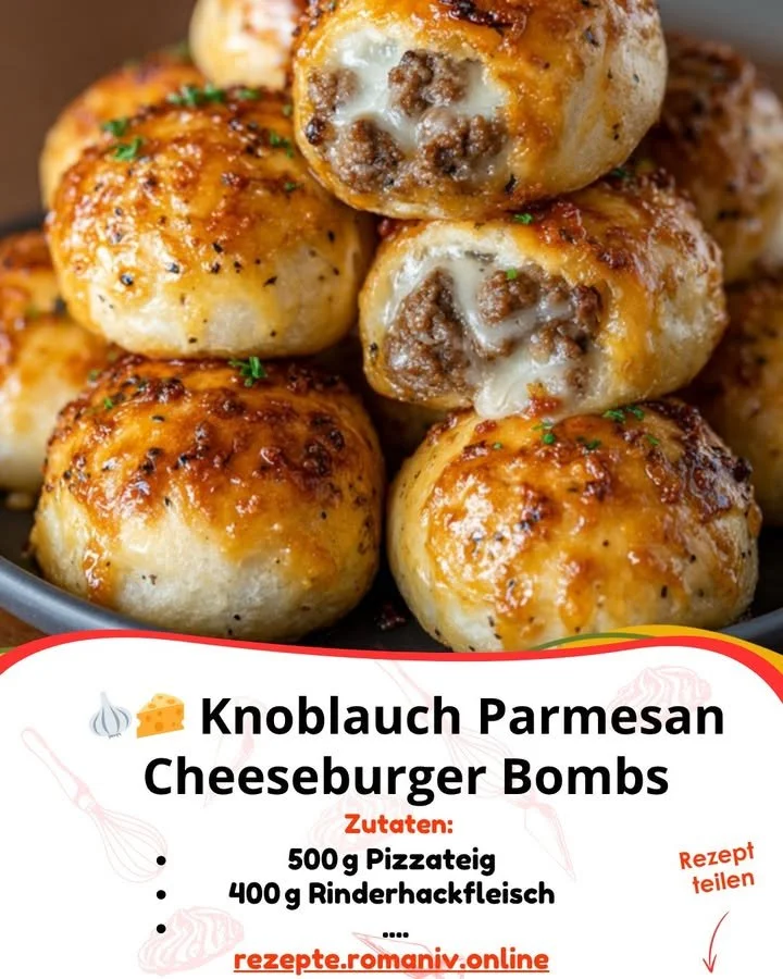 Leckere Knoblauch Parmesan Cheeseburger Bomben auf einem Teller