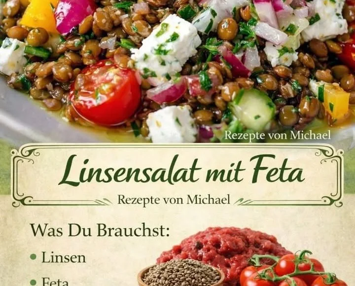 Linsensalat mit Feta und frischem Gemüse für eine gesunde Mahlzeit