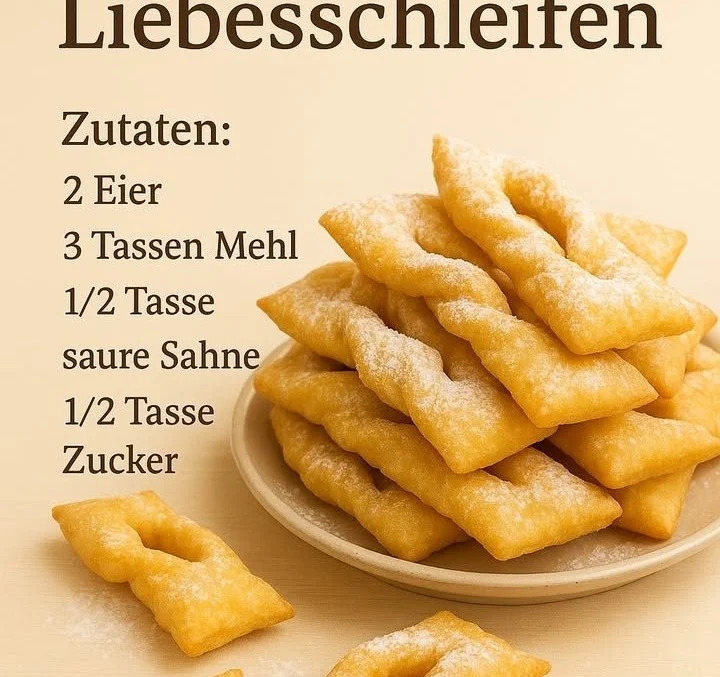 Hausgemachte Liebesschleifen (Faworki) auf einem Tablett serviert