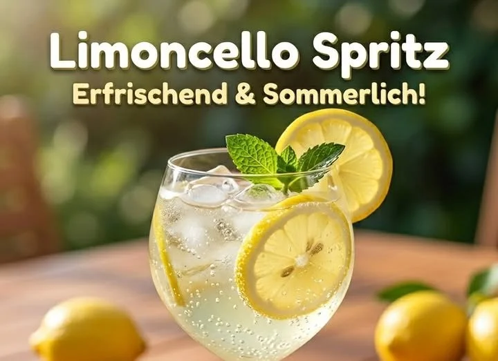 Erfrischender Limoncello Spritz Cocktail in einem Glas mit Eis und Zitrone.