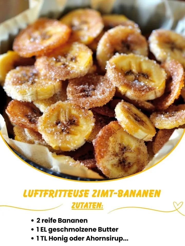 Luftfritteuse Zimt-Bananen, goldbraun und knusprig zubereitet.