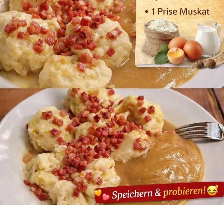Fluffige Mehlklöße glänzen in einer Schüssel