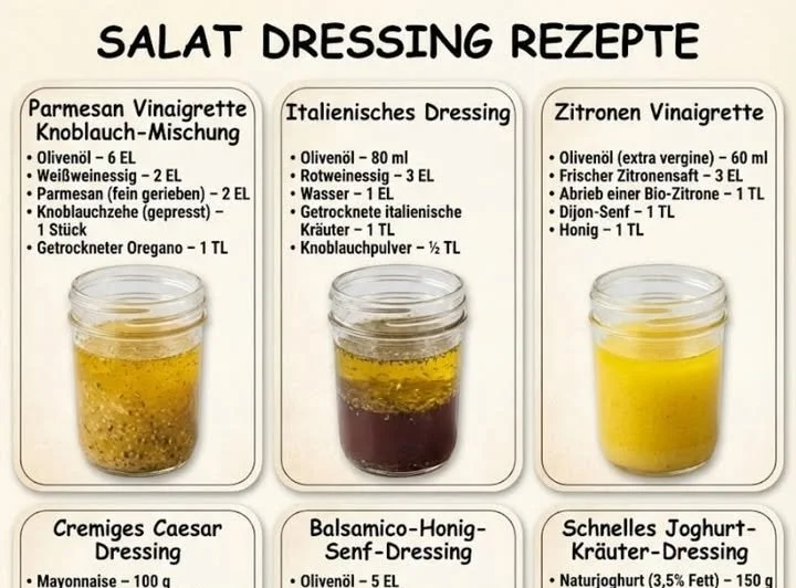 Kreative Dressings für leckere Salate mit frischen Zutaten.
