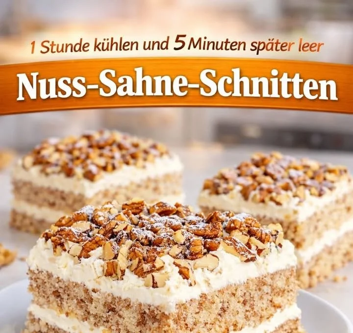 Leckere Nuss-Sahne-Schnitten auf einem Teller, perfekt für jeden Anlass.