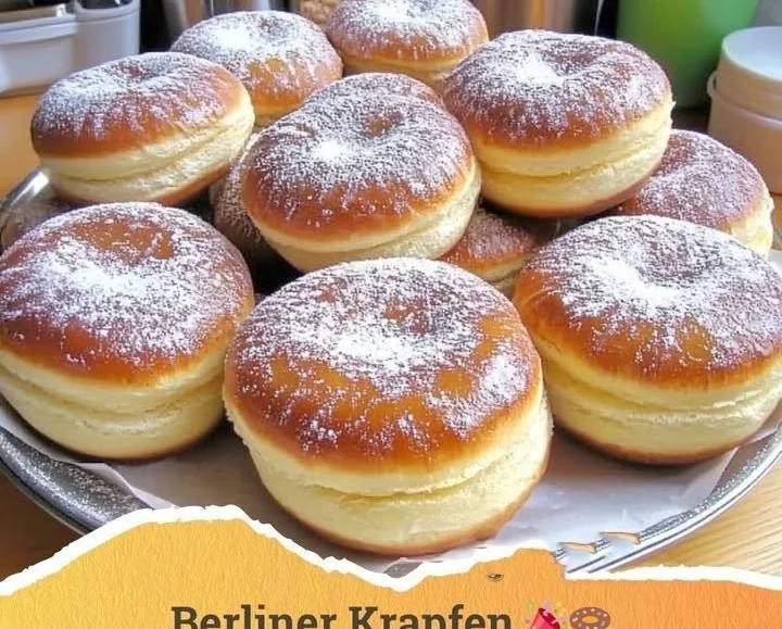Traditionelle Omas Berliner Krapfen mit Marmelade und Puderzucker
