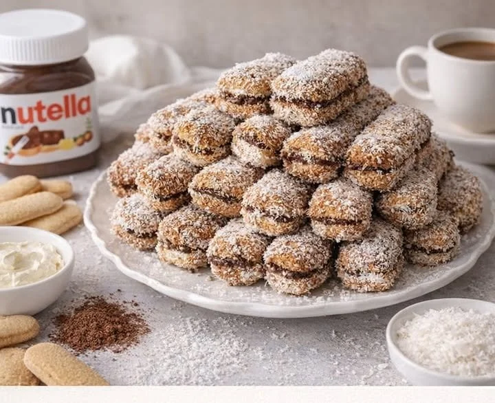 Pavesini mit Nutella und Mascarpone auf einem Teller angerichtet
