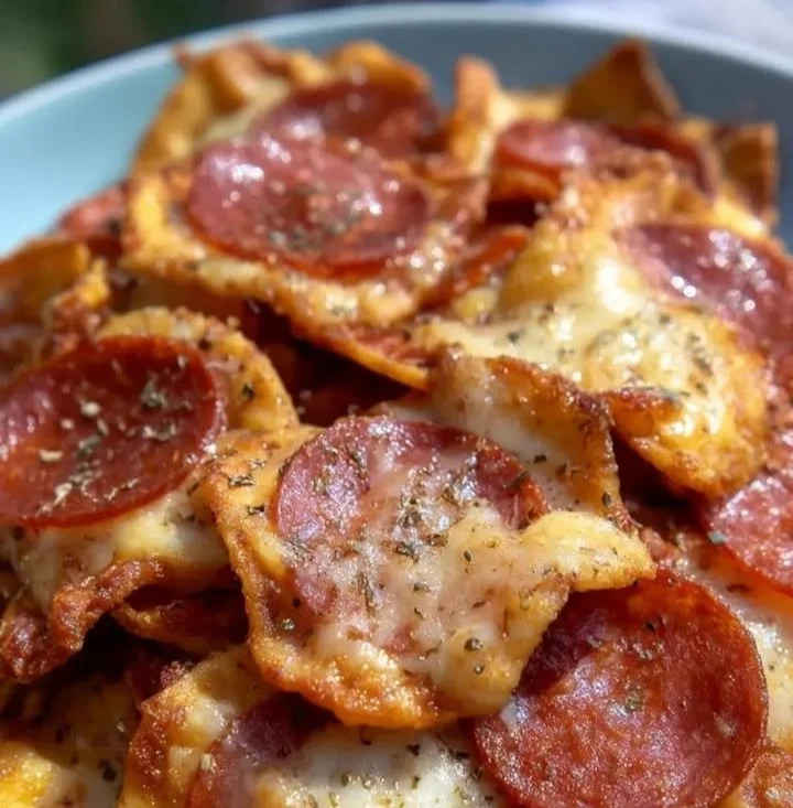 Leckere und knusprige Pizza-Chips auf einem Teller serviert
