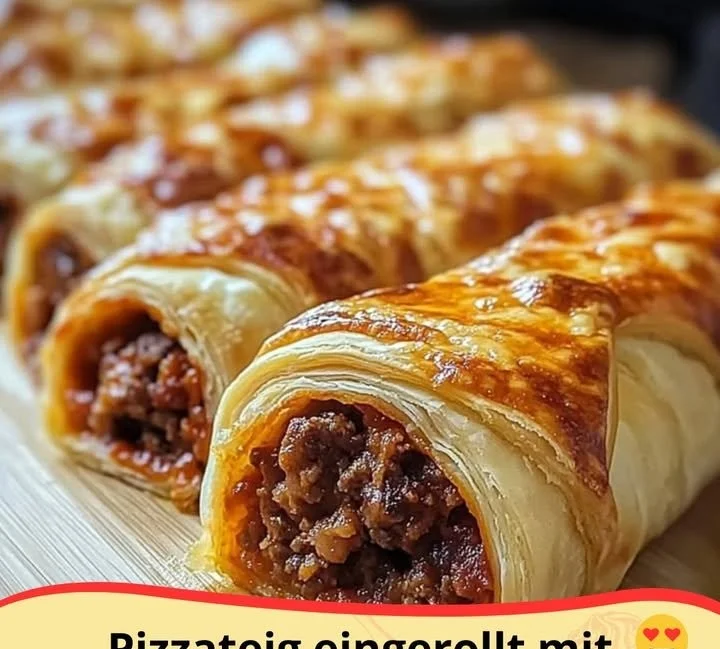 Pizzateig eingerollt mit Hackfleisch – köstliches Rezept für Pizza-Rollen