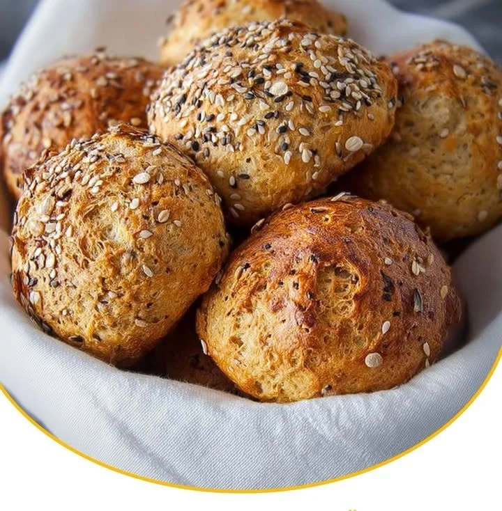 Leckere Protein-Sonntagsbrötchen auf einem Holztisch