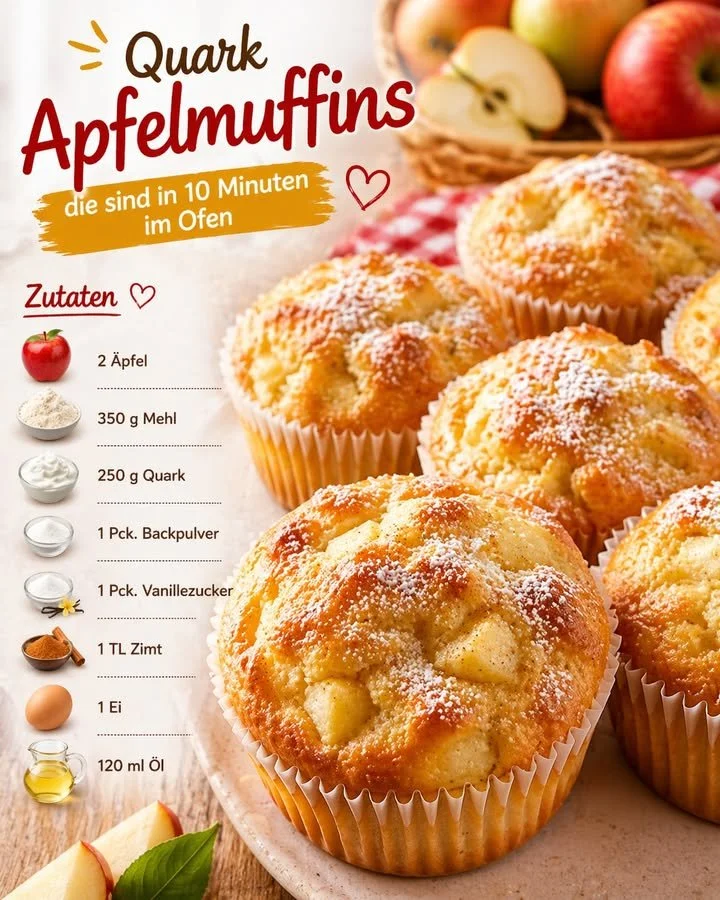 Quark Apfelmuffins frisch gebacken auf einem Kuchenteller
