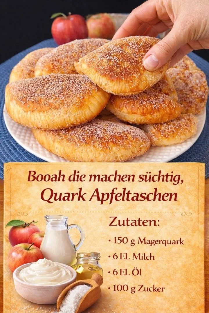 Frisch gebackene Quark Apfeltaschen mit Äpfeln und Zimt, perfekt für süße Snacks.