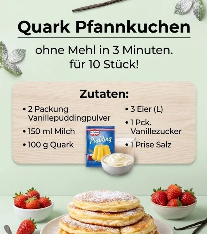 Quark-Pfannkuchen ohne Mehl auf einem Teller serviert