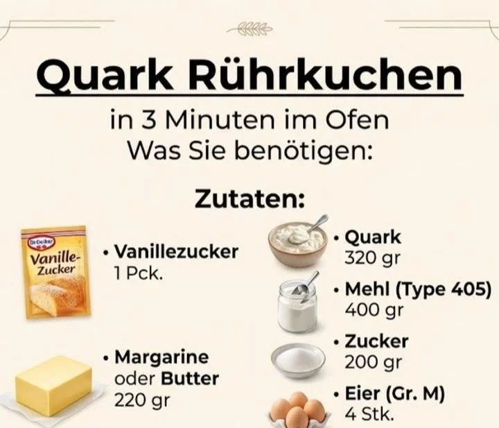 Quark-Rührkuchen in 3 Minuten aus dem Ofen, ideal für spontanen Süßhunger.