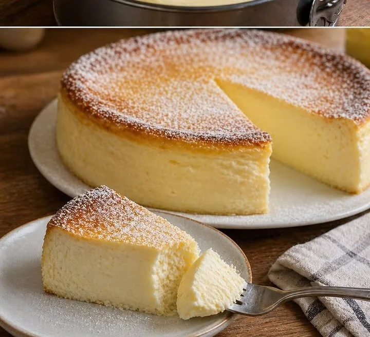 Leckerer Quarkkuchen mit Pudding auf einem Teller serviert