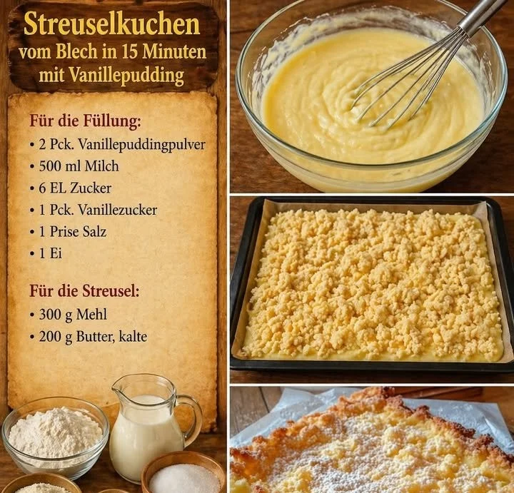 Ratz Fatz Kuchen vom Blech mit Vanillepudding auf einem Backblech