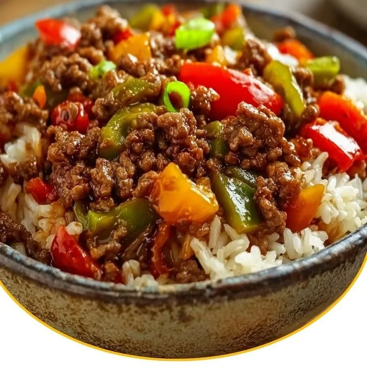 Leckere Reis-Hack-Paprika-Pfanne mit buntem Gemüse