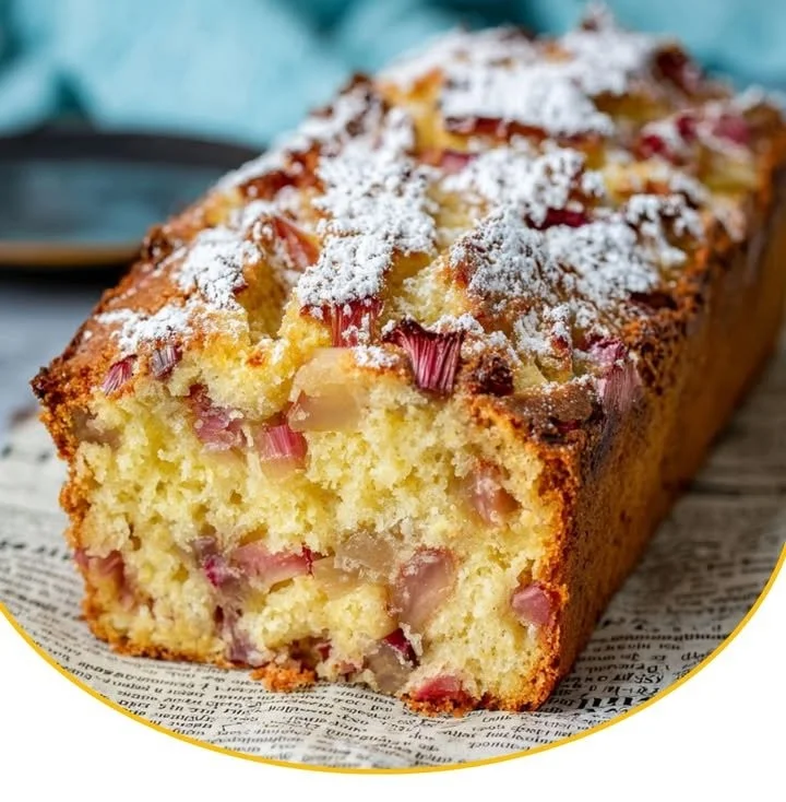 Rhabarber-Joghurt-Kuchen mit frischen Rhabarberstücken und Joghurt-Geschmack