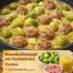 Rosenkohleintopf mit saftigen Hackbällchen und frischen Zutaten