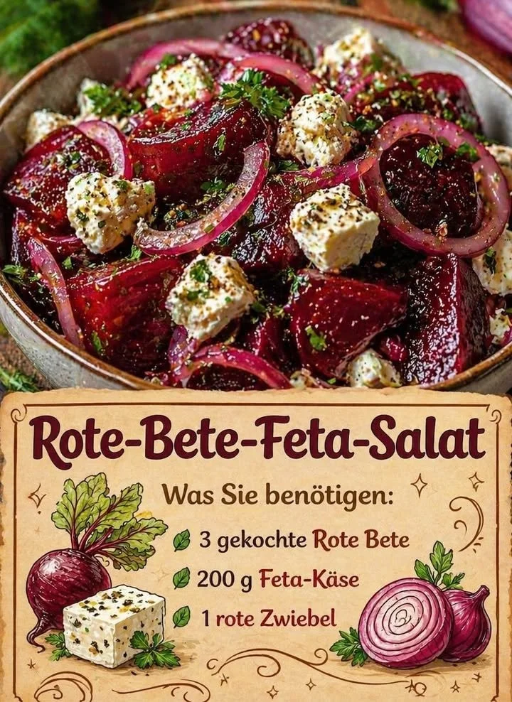 Rote-Bete-Feta-Salat mit frischem Gemüse und Feta-Käse