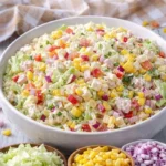 Frischer Salat mit buntem Gemüse und Dressing auf einem Teller