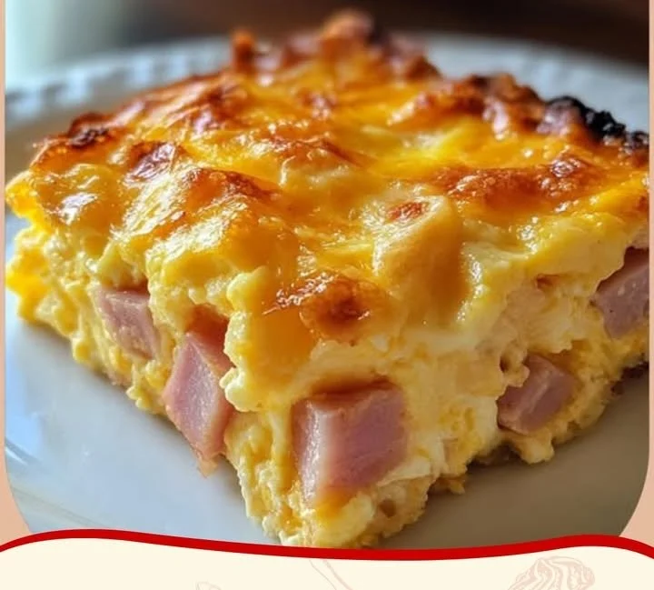 Leckeres Schinken-Käse-Eierauflauf aus dem Ofen, serviert auf einem Teller.