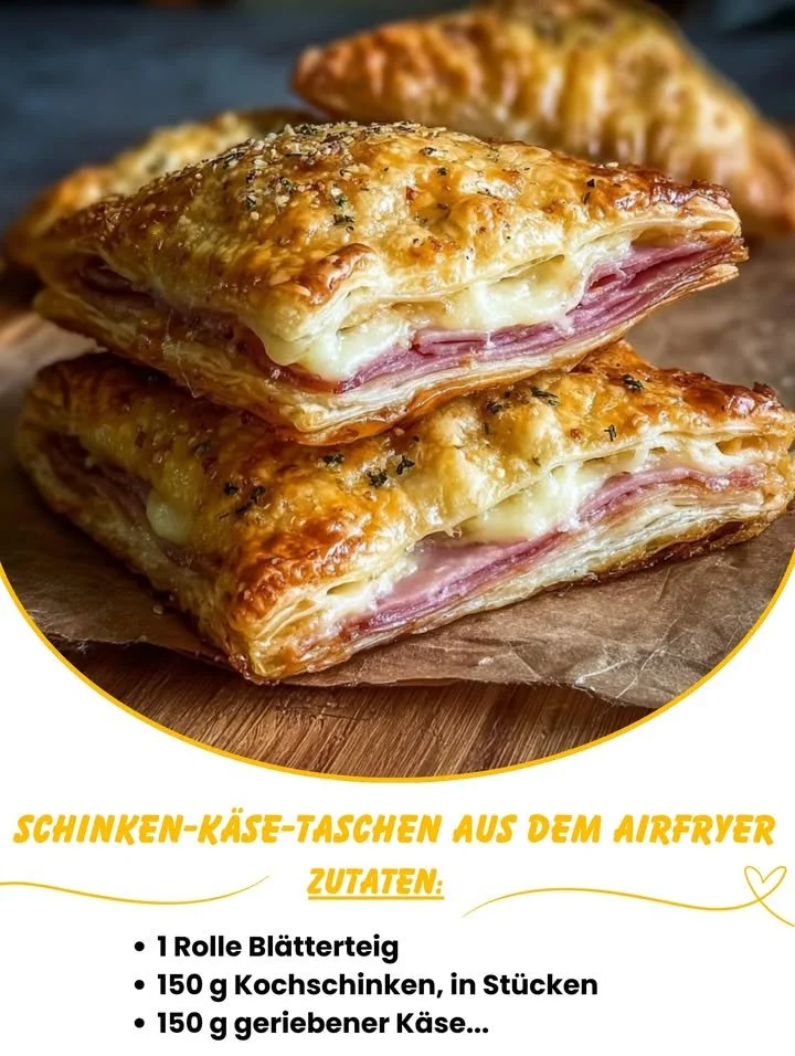 Leckere Schinken-Käse-Taschen frisch aus dem Airfryer serviert
