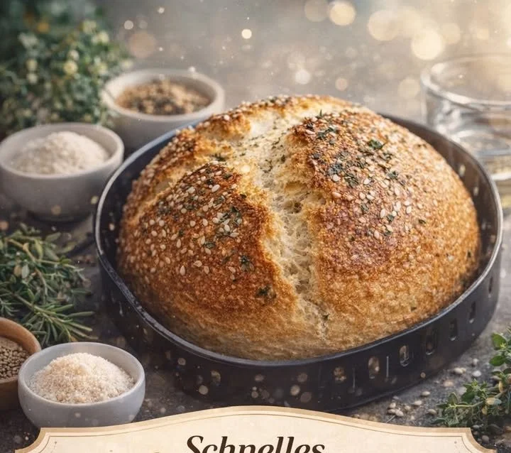 Schnelles Airfryer-Brot frisch aus der Heißluftfritteuse auf einem Holzbrett