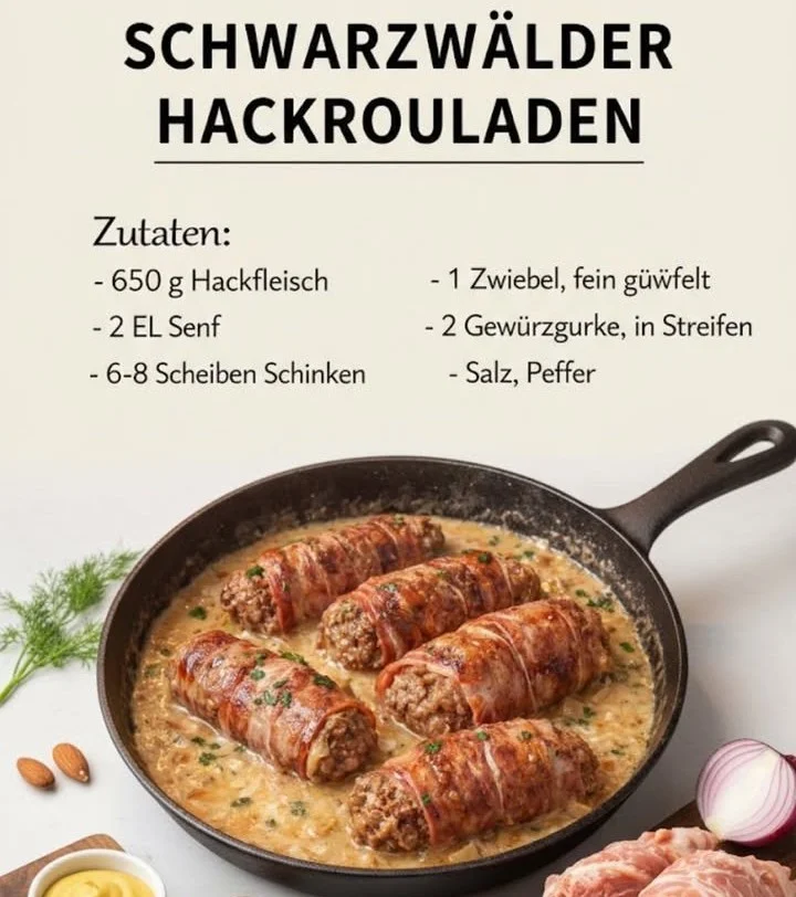 Schwarzwälder Hackrouladen auf einem Teller serviert