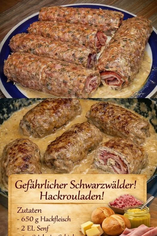 Schwarzwälder Hackrouladen auf einem Teller serviert